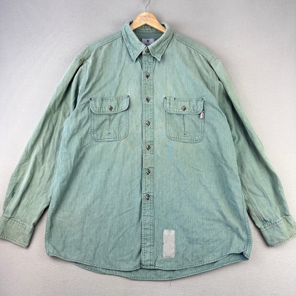 Tyndale FR Flannel Work Shirt Mens XL Green Heavy Flame Resistant HRC 2 USA